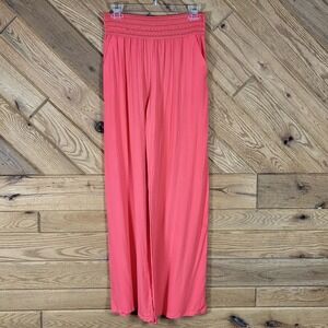 Joe B Wide Leg Pants Women Medium Smocked Waist Rayon Coral Pink Summer Wear